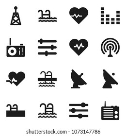 Flat vector icon set - heart pulse vector, pool, satellite antenna, equalizer, radio