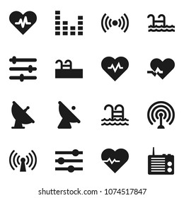 Flat vector icon set - heart pulse vector, pool, satellite antenna, equalizer, wireless, radio
