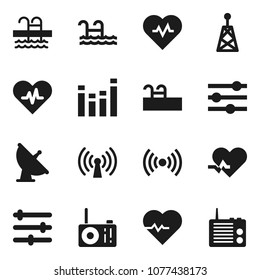 Flat vector icon set - heart pulse vector, pool, satellite antenna, equalizer, wireless, radio