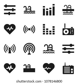 Flat vector icon set - heart pulse vector, pool, antenna, equalizer, wireless, radio