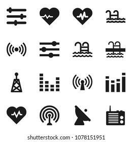 Flat vector icon set - heart pulse vector, pool, satellite antenna, equalizer, wireless, radio