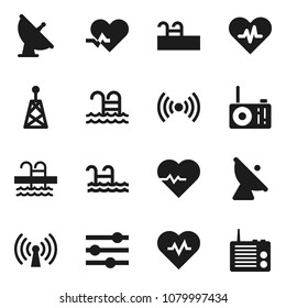 Flat vector icon set - heart pulse vector, pool, satellite antenna, equalizer, wireless, radio