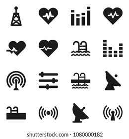 Flat vector icon set - heart pulse vector, pool, satellite antenna, equalizer, wireless