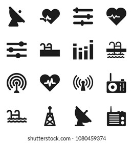 Flat vector icon set - heart pulse vector, pool, satellite antenna, equalizer, wireless, radio