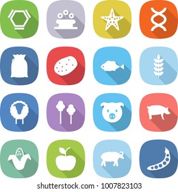 flat vector icon set - hex molecule vector, flower bed, starfish, dna, flour, potato, fish, spike, sheep, trees, pig, corn, apple, peas