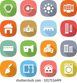 flat vector icon set - hex molecule vector, cell corection, round around, server, home, hospital, bridge, skyscrapers, bunker, slum, modern architecture, district, construction, plan, house