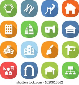 flat vector icon set - hex molecule vector, chromosomes, greate wall, home, building, skyscraper, slum, garage, modern architecture, construction, tower crane, architector, arch, hierarchy