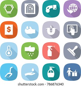 flat vector icon set - hex molecule vector, fingerprint, hand coin, delivery, tax, acid, electric magnet, touchscreen, thermometer, sow, sprayer, scraper, scoop, and drop, liquid soap
