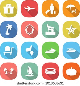 flat vector icon set - hi quality package vector, plane, passenger, lounger, palm, hawaiian wreath, aquapark, starfish, baggage trolley, golf, jet ski, yacht, hammock, windsurfing, inflatable pool
