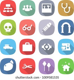 flat vector icon set - hierarchy vector, group, tools, stethoscope, skull, pacemaker, pencil, arch, car baggage, suitcase, connect, coffee maker, lemon, scissors, trees, house cleaning