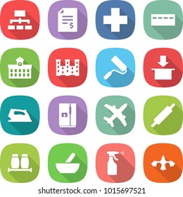 flat vector icon set - hierarchy vector, account balance, cross, bunker, university, palace, repair, package, iron, fridge, plane, rolling pin, salt pepper, mortar, sprayer
