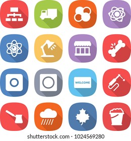 flat vector icon set - hierarchy vector, truck, atom core, table lamp, market, broken bone, ring button, welcome mat, welding, turk, rain cloud, maple leaf, foam bucket