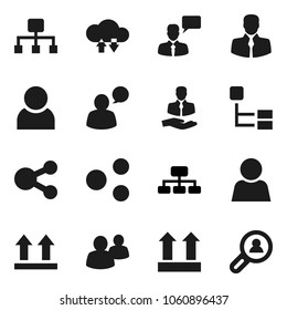 Flat vector icon set - hierarchy vector, client, top sign, speaking man, group, cloud exchange, share, user, search