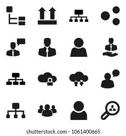 Flat vector icon set - hierarchy vector, client, top sign, speaking man, group, cloud lock, exchange, share, user, search