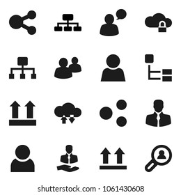 Flat vector icon set - hierarchy vector, client, top sign, speaking man, group, cloud lock, exchange, share, user, search