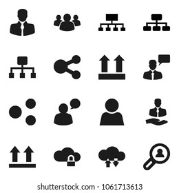 Flat vector icon set - hierarchy vector, client, top sign, speaking man, group, cloud lock, exchange, share, user, search