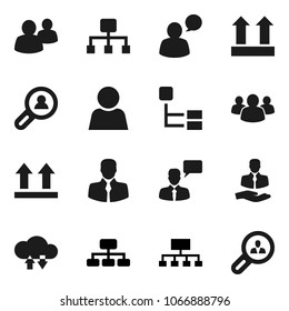 Flat vector icon set - hierarchy vector, client, top sign, speaking man, group, cloud exchange, user, search