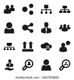 Flat vector icon set - hierarchy vector, client, top sign, speaking man, group, cloud lock, share, user, search