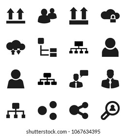 Flat vector icon set - hierarchy vector, client, top sign, speaking man, group, cloud lock, exchange, share, user, search