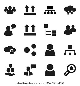 Flat vector icon set - hierarchy vector, client, top sign, speaking man, group, cloud lock, exchange, share, user, search