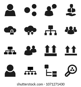 Flat vector icon set - hierarchy vector, client, top sign, speaking man, group, cloud lock, exchange, share, user, search