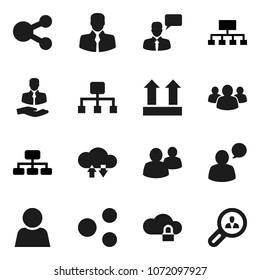 Flat vector icon set - hierarchy vector, client, top sign, speaking man, group, cloud lock, exchange, share, user, search
