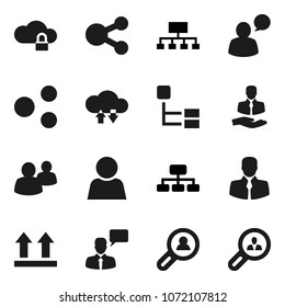 Flat vector icon set - hierarchy vector, client, top sign, speaking man, group, cloud lock, exchange, share, user, search