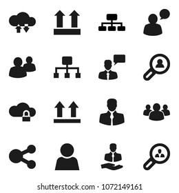 Flat vector icon set - hierarchy vector, client, top sign, speaking man, group, cloud lock, exchange, share, user, search