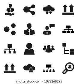 Flat vector icon set - hierarchy vector, client, top sign, speaking man, group, cloud lock, exchange, share, user, search