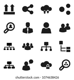 Flat vector icon set - hierarchy vector, client, top sign, speaking man, group, cloud lock, exchange, share, user, search