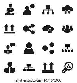 Flat vector icon set - hierarchy vector, client, top sign, speaking man, group, cloud lock, exchange, share, user, search
