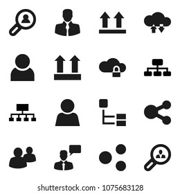 Flat vector icon set - hierarchy vector, client, top sign, speaking man, group, cloud lock, exchange, share, user, search
