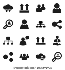 Flat vector icon set - hierarchy vector, client, top sign, speaking man, group, cloud lock, exchange, share, user, search