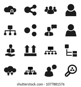 Flat vector icon set - hierarchy vector, client, top sign, speaking man, group, cloud lock, exchange, share, user, search