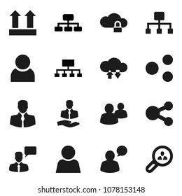 Flat vector icon set - hierarchy vector, client, top sign, speaking man, group, cloud lock, exchange, share, user, search