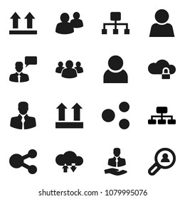 Flat vector icon set - hierarchy vector, client, top sign, speaking man, group, cloud lock, exchange, share, user, search