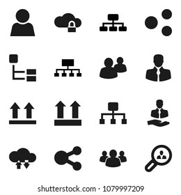 Flat vector icon set - hierarchy vector, client, top sign, group, cloud lock, exchange, share, user, search