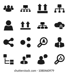Flat vector icon set - hierarchy vector, client, top sign, speaking man, group, cloud lock, share, user, search
