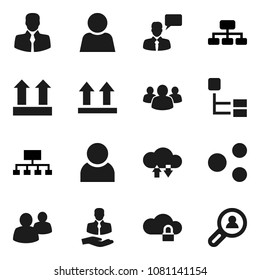 Flat vector icon set - hierarchy vector, client, top sign, speaking man, group, cloud lock, exchange, share, user, search
