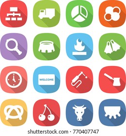 flat vector icon set - hierarchy vector, truck, diagram, atom core, magnifier, stadium, flammable, flippers, watch, welcome mat, welding, turk, pretzel, cherry, cow, udder