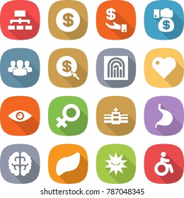 flat vector icon set - hierarchy vector, dollar, investment, money gift, group, arrow, fingerprint, heart, eye, female sign, hospital, stomach, brain, liver, virus, invalid