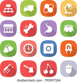 flat vector icon set - hierarchy vector, truck, atom core, table lamp, market, broken bone, stomach, stadium, flippers, watch, ring button, led, welding, turk, cherry, acorn