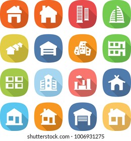 flat vector icon set - home vector, skyscrapers, skyscraper, houses, garage, modern architecture, modular house, panel, building, city, bungalow