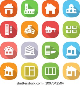 flat vector icon set - home vector, mansion, skyscrapers, modern architecture, house with garage, panel, office, hotel, window