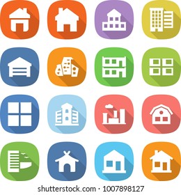 flat vector icon set - home vector, cottage, houses, garage, modern architecture, modular house, panel, window, building, city, hotel, bungalow