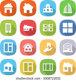 flat vector icon set - home vector, mansion, skyscraper, house with garage, panel, window, real estate, office