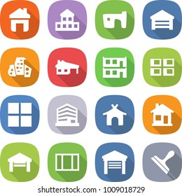 flat vector icon set - home vector, cottage, slum, garage, modern architecture, house with, modular, panel, window, office, bungalow, scraper