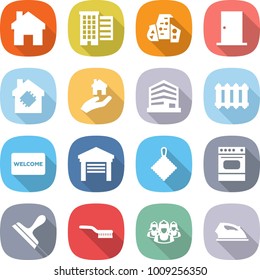 flat vector icon set - home vector, houses, modern architecture, door, smart house, real estate, office, radiator, welcome mat, garage, rag, oven, scraper, brush, outsource, iron
