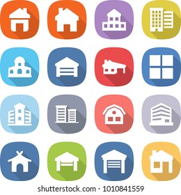 flat vector icon set - home vector, cottage, houses, mansion, garage, house with, window, building, district, office, bungalow