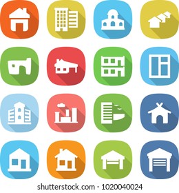 flat vector icon set - home vector, houses, mansion, slum, house with garage, modular, window, building, city, hotel, bungalow